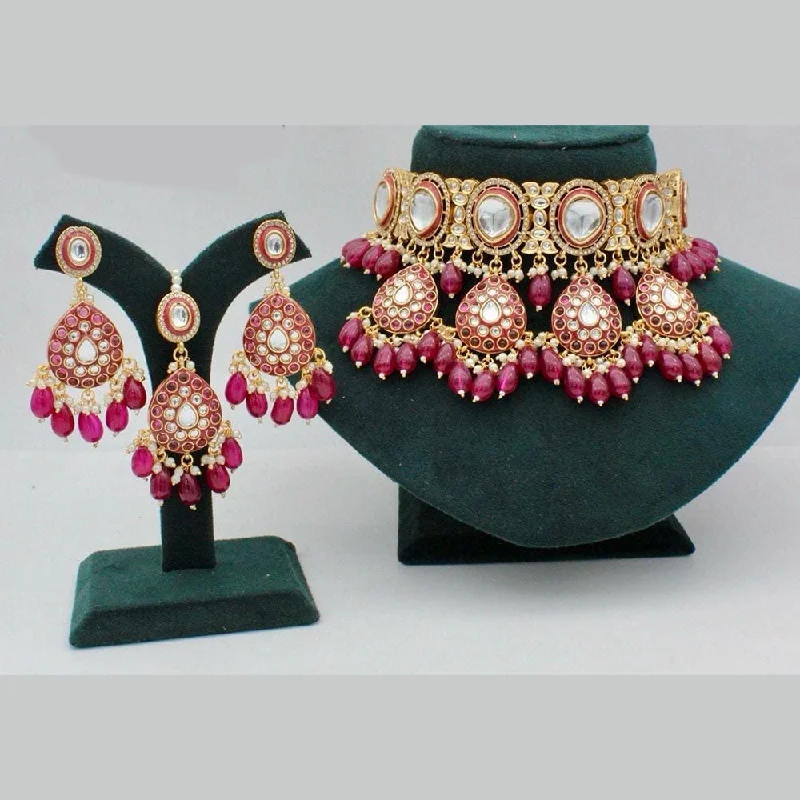 Kavita Art Gold Plated Kundan Stone And Meenakari Necklace Set