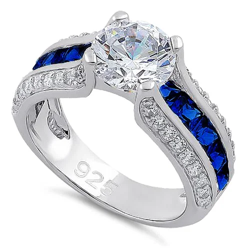 Sterling Silver Blue Row CZ Engagement Ring