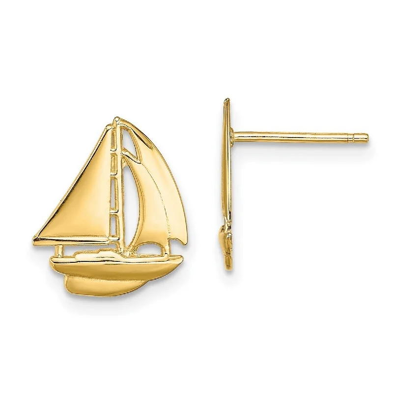 Curata 14k Yellow Gold 2 d and High Polish Sailboat Post Earrings 13mm long