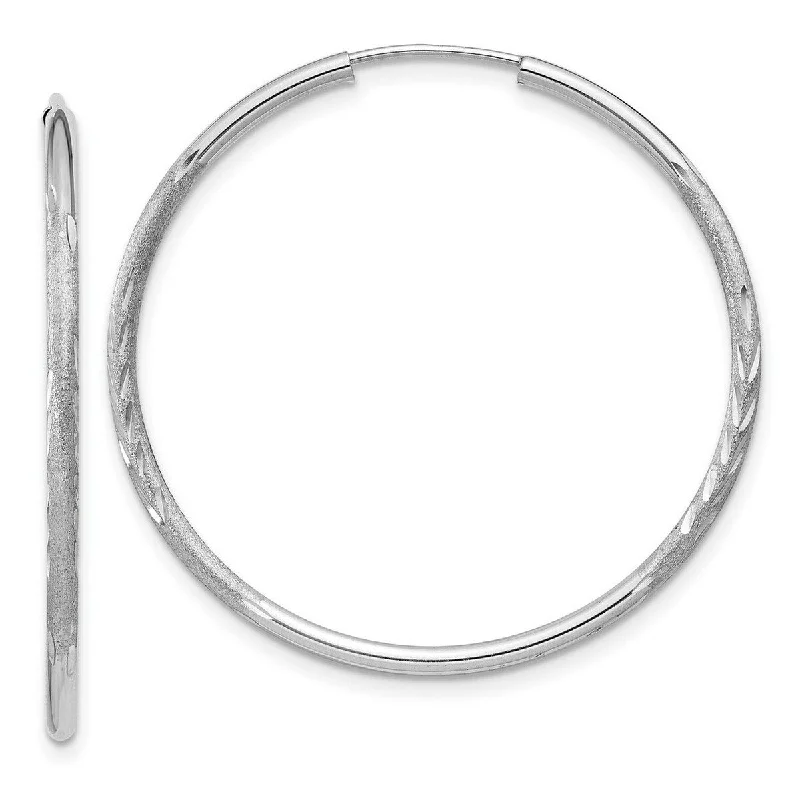 Curata 14k White Gold Polished tube 1.5x31mm Sparkle Cut Endless Hoop Earrings