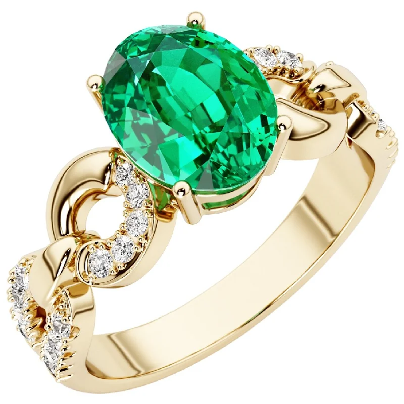 14k Yellow Gold 1.75 ct Oval Colombian Emerald and Diamond Ring