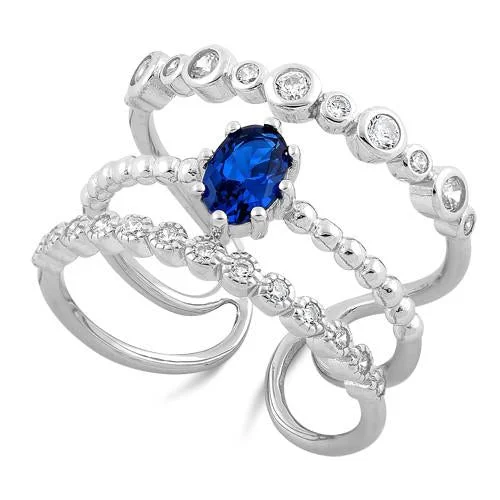 Sterling Silver Triple Blue Sapphire CZ Ring