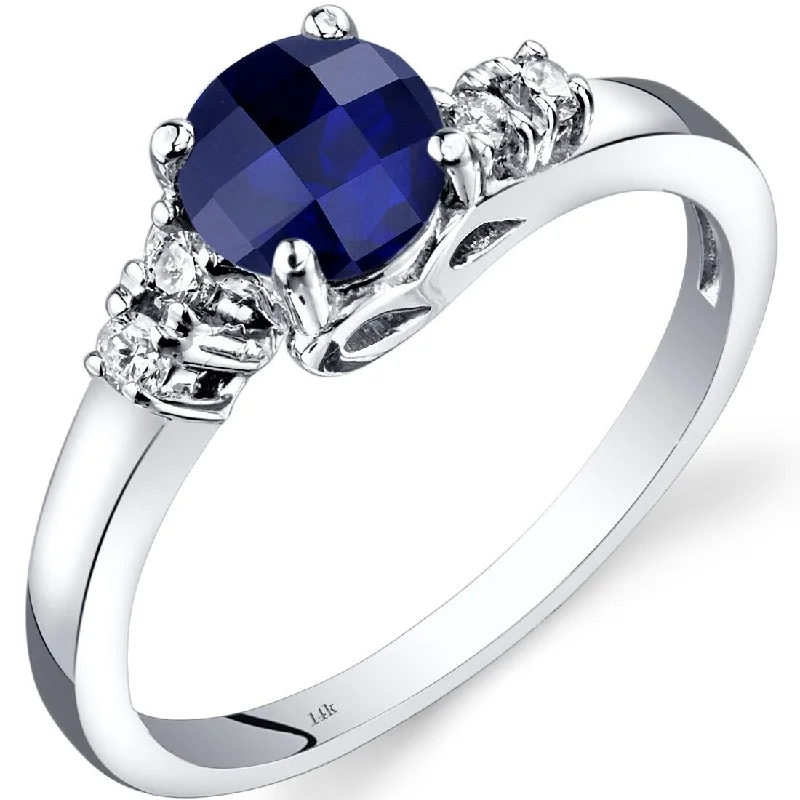 14k White Gold 1ct Created Blue Sapphire and Diamond Ring