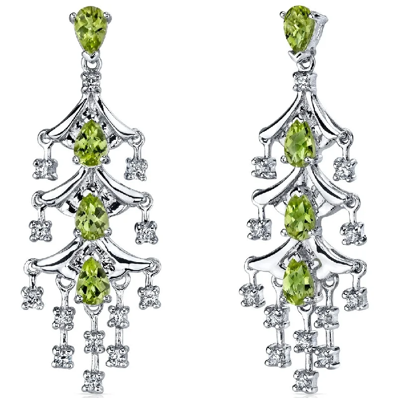 Sterling Silver 4ct Peridot Pear Dangling Earrings