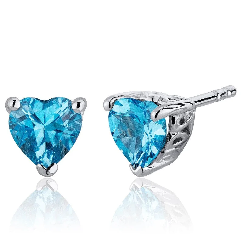 Sterling Silver 2ct Swiss Blue Topaz Heart Stud Earrings