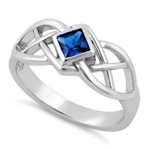 Sterling Silver Blue Spinel CZ Celtic Ring