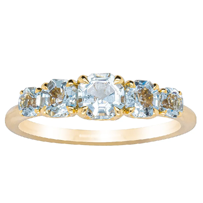 18ct Yellow Gold Five Stone Aquamarine Octavia Ring