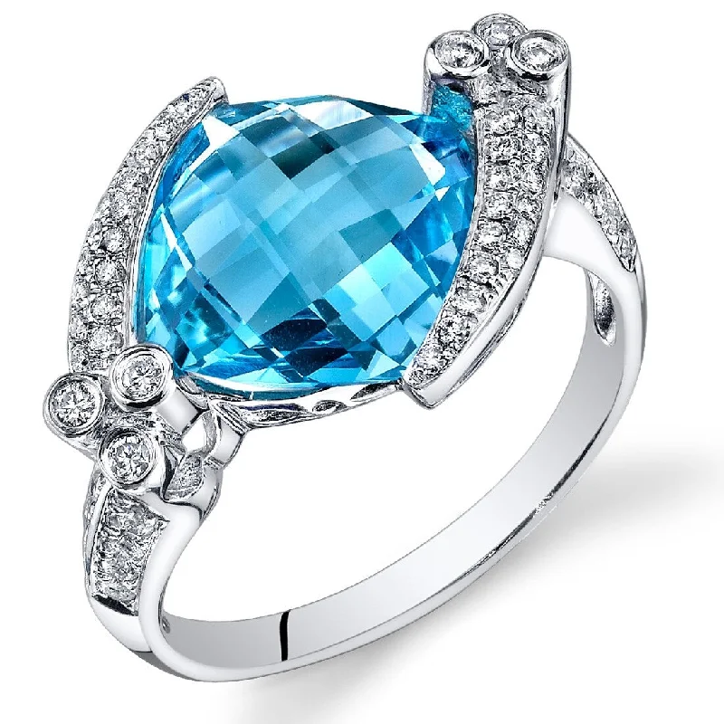 14k White Gold 5.15ct Swiss Blue Topaz and Diamond Ring