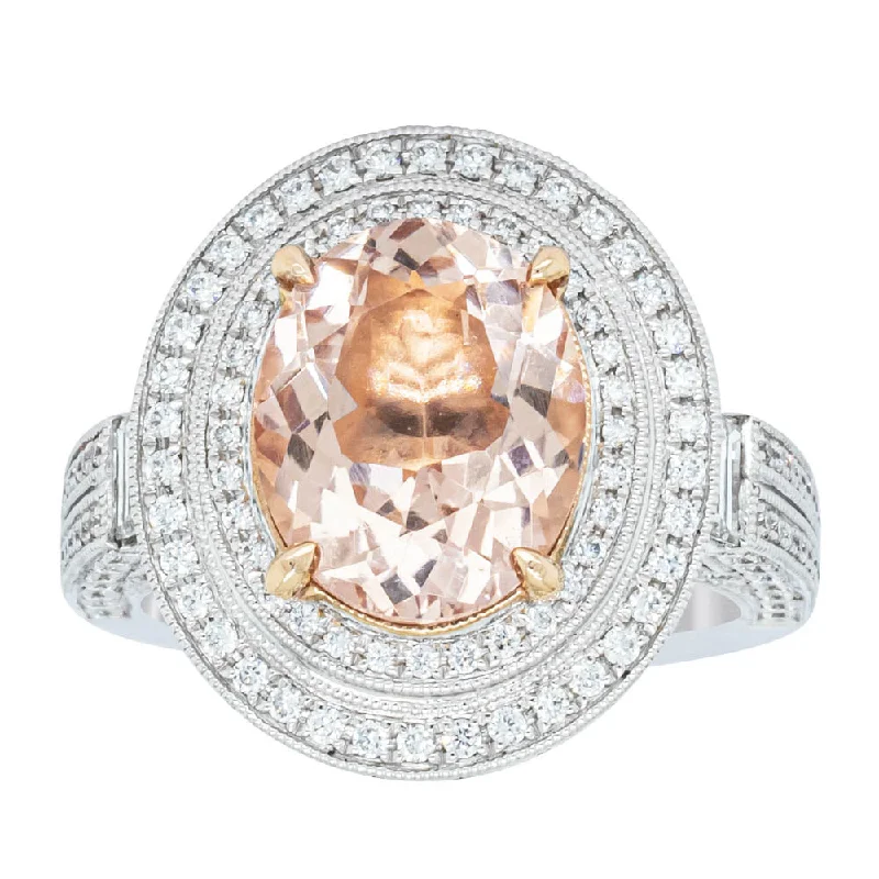 18ct White Gold 3.30ct Morganite & Diamond Halo Ring