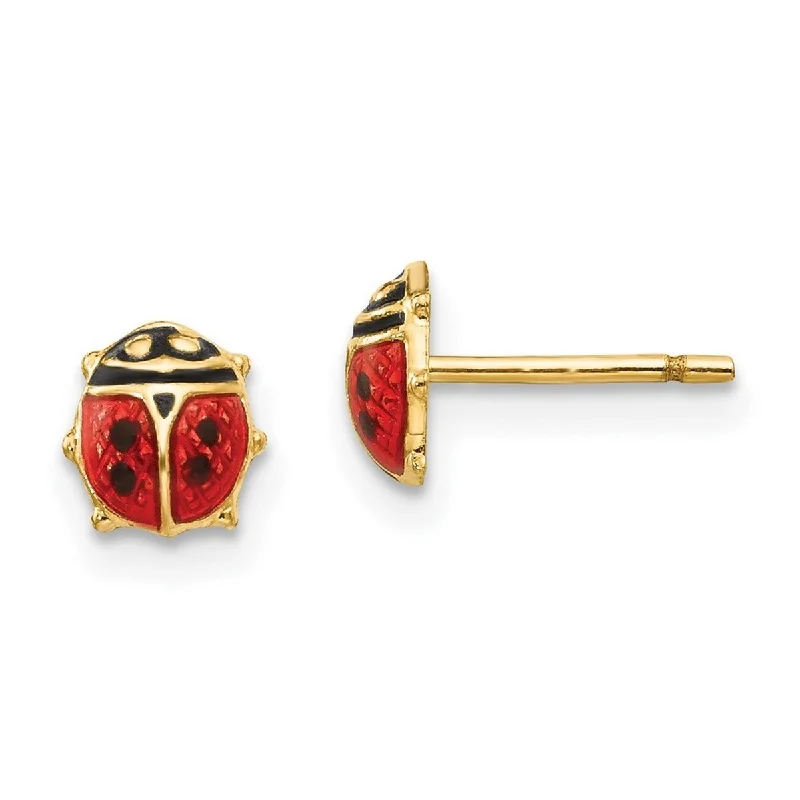 Curata 14k Yellow Gold Girls Enamel Ladybug Post Earrings (5mm x 6mm)