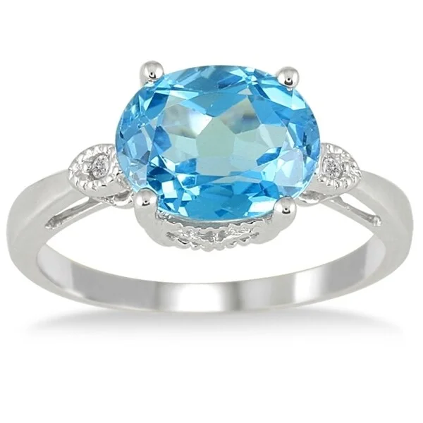 3 1/2 Carat Blue Topaz and Diamond Ring in 10K White Gold