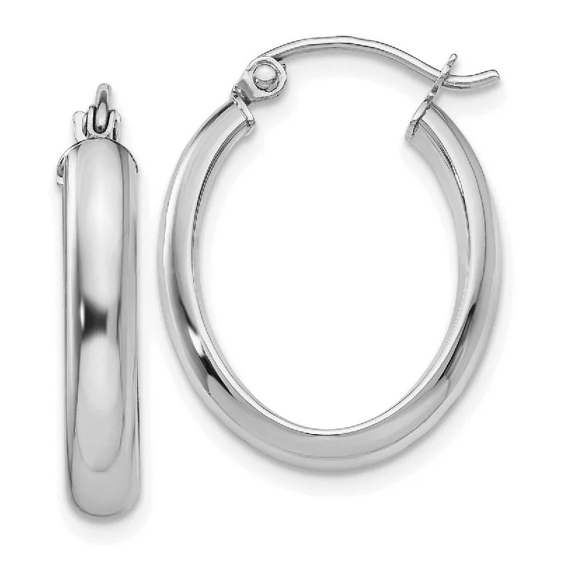 Curata 10k White Gold Polished 3.5x24mm Oval Hoop Earrings