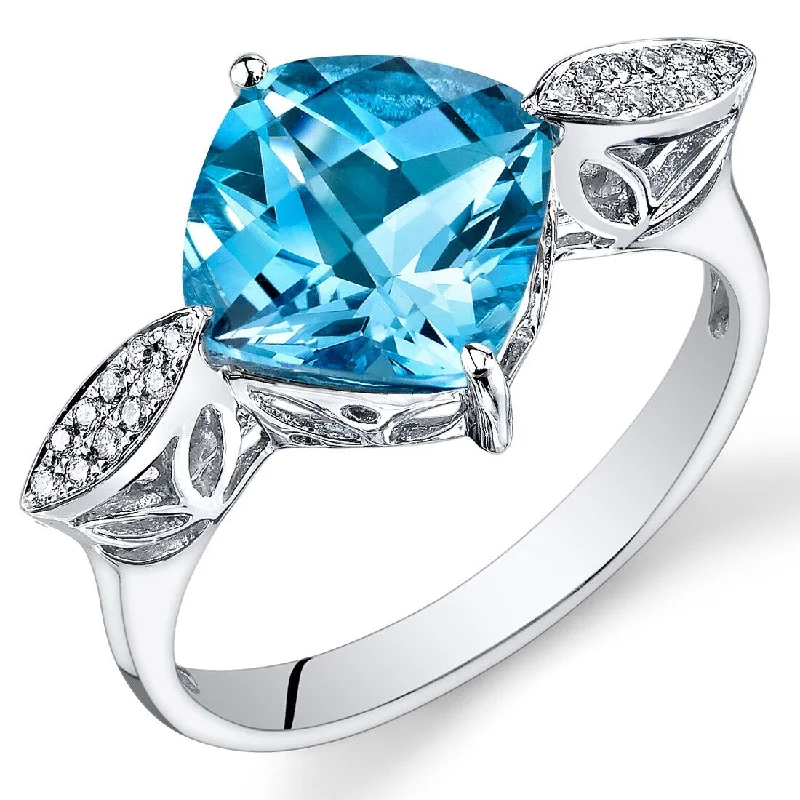 14k White Gold 3.5ct Swiss Blue Topaz and Diamond Ring