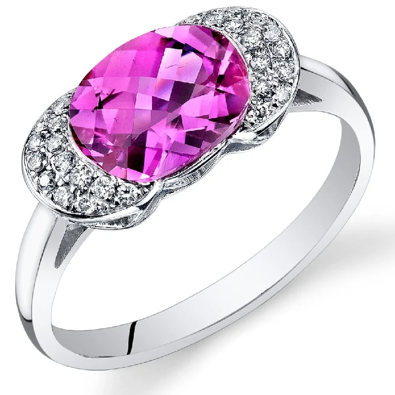 14k White Gold 2.4ct Created Pink Sapphire and Diamond Ring