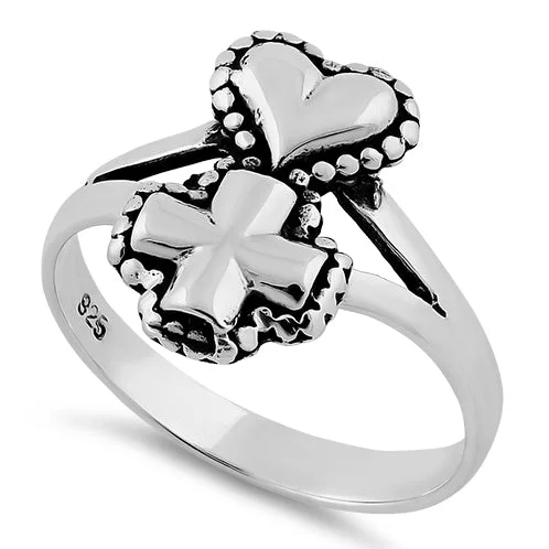 Sterling Silver Cross Heart Ring