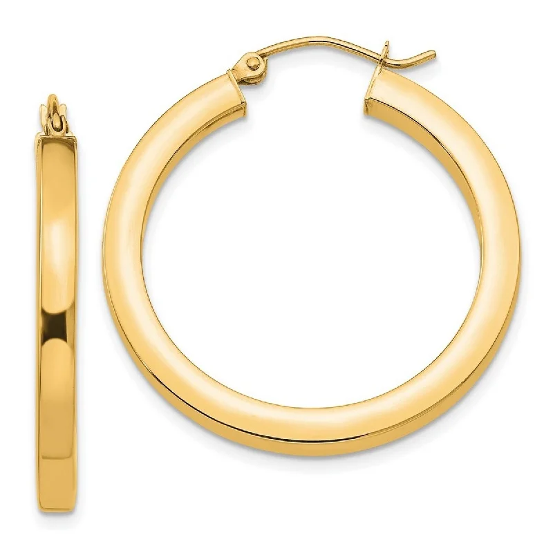 Curata 14k Yellow Gold 3x30mm Polished Square Hoop Earrings