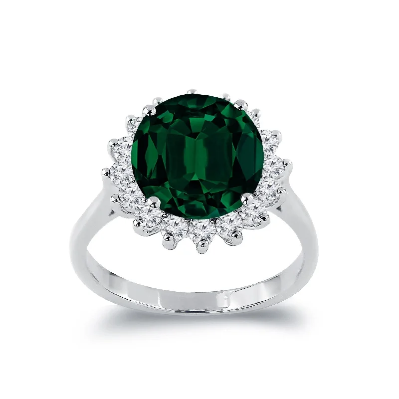 Auriya 3 1/3ct Round Emerald Sunburst Halo Diamond Ring 5/8ctw 18K Gold