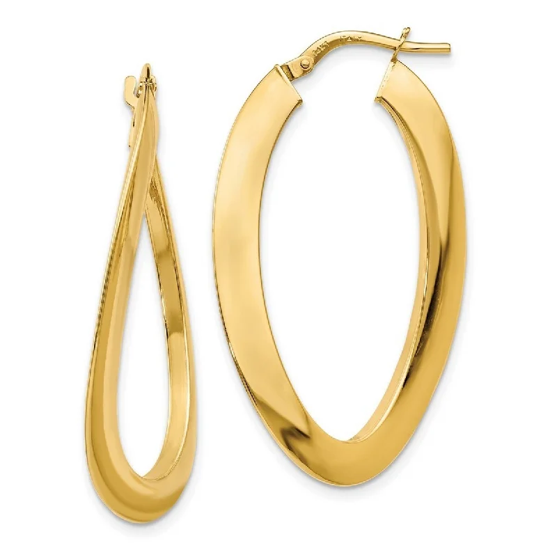 Curata 14k Yellow Gold Polished Twisted Oval 38x2mm Hinged Hoop Earrings