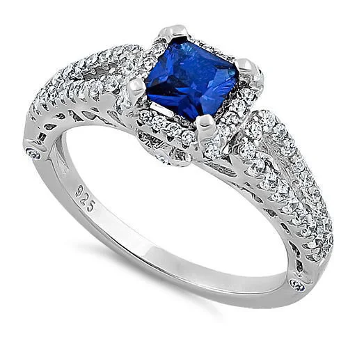 Sterling Silver Lavish Blue Spinel Princess Cut CZ Ring