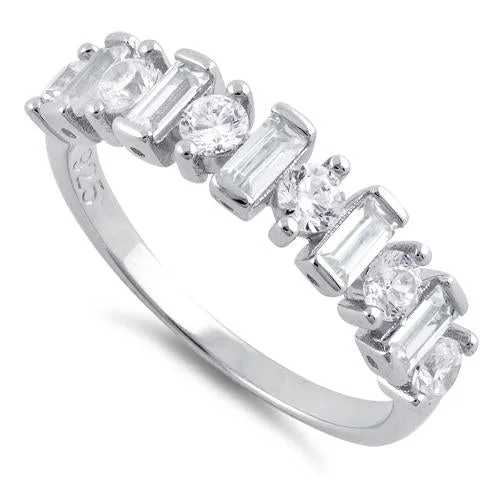 Sterling Silver Round & Baguette Clear CZ Ring