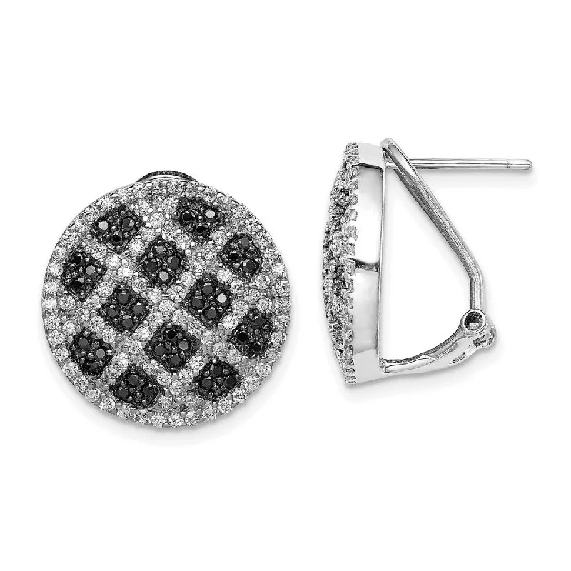 Curata 925 Sterling Silver Polished Open back Black and White CZ Cubic Zirconia Round Omega Back Earrings