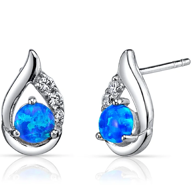 Sterling Silver 0.75ct Created Opal Round Stud Earrings