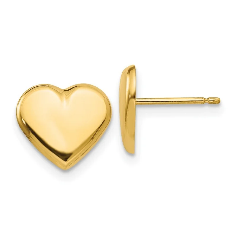 Curata Solid 14k Yellow Gold Italian Large Polished Heart Post Stud Earrings (9mmx10mm) - White