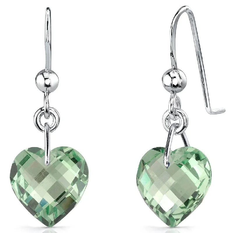 Sterling Silver 6.75ct Green Amethyst Heart Dangling Earrings