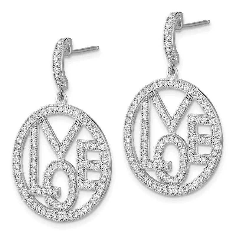 Curata 925 Sterling Silver 31x22mm Pave CZ Cubic Zirconia Love Dangle Post Earrings