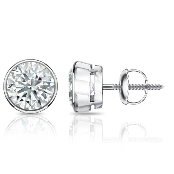 Auriya 4ctw Round Diamond Stud Earrings Bezel-set 18k Gold - GIA Certified