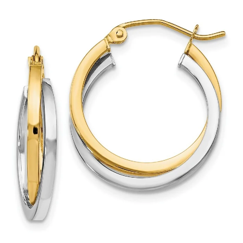 Curata 14k Two Tone Gold Polished 3x26mm Double Hoop Earrings