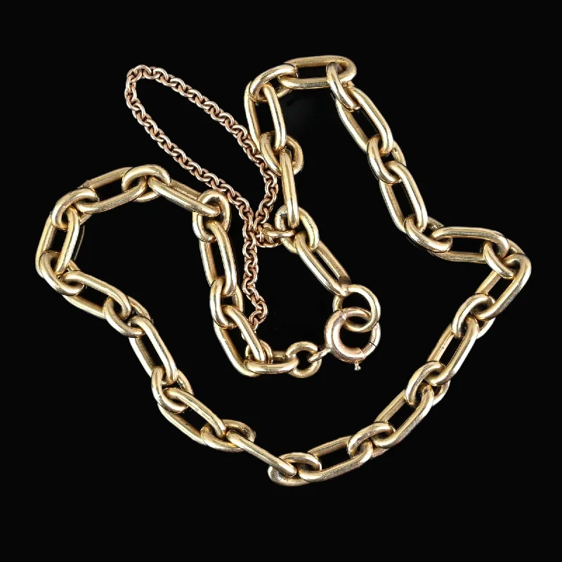 Antique Solid 14K Gold Paperclip Chain Link Bracelet