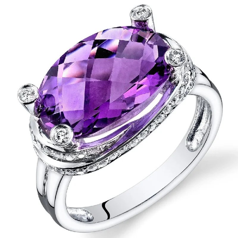 Oravo 5.5 ct Amethyst Oval Diamond Ring in 14k White Gold