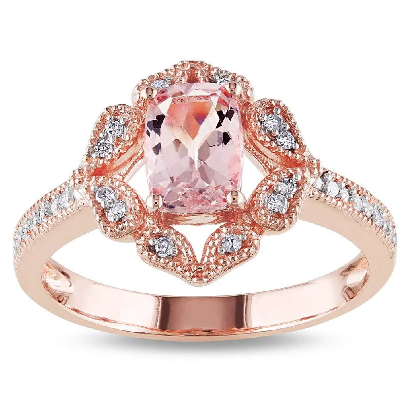 Miadora Rose Gold Cushion-cut Morganite and 1/10ct TDW Diamond Ring