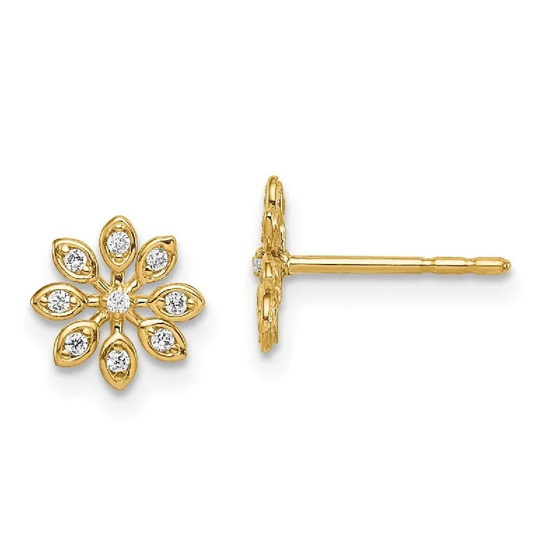 Curata 14k Yellow Gold CZ Cubic Zirconia Flower Post Earrings - 7.9mm long