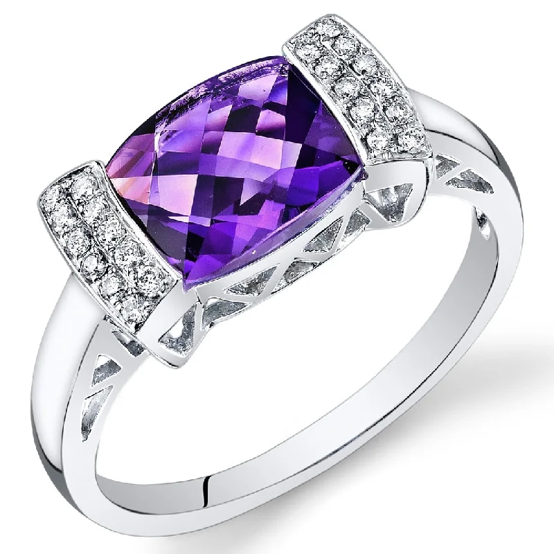 14k White Gold 1.75ct Amethyst and Diamond Ring