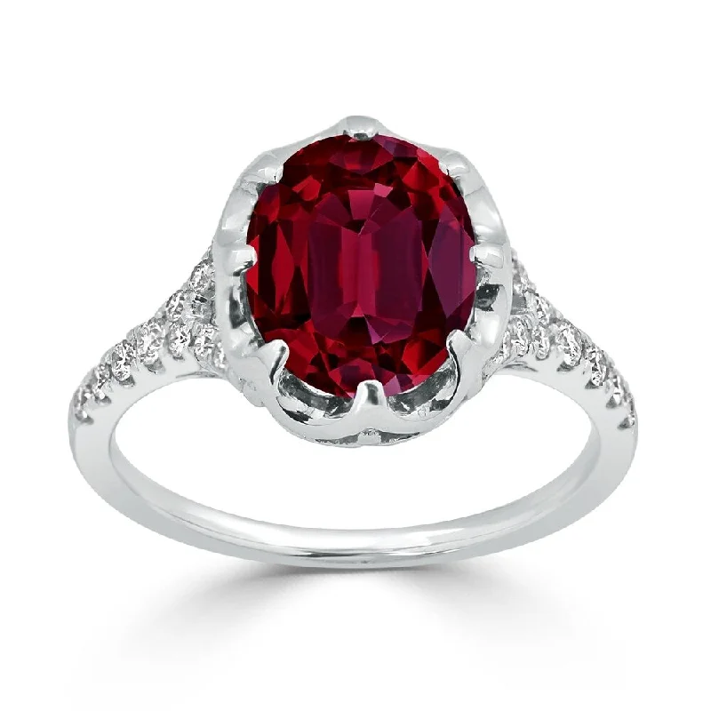 Auriya Vintage 2 7/8ct Oval Red Ruby and Diamond Ring 1/4cttw 18K Gold