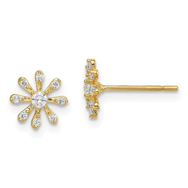 Curata 14k Yellow Gold CZ Cubic Zirconia Flower Post Earrings - 7.8mm long