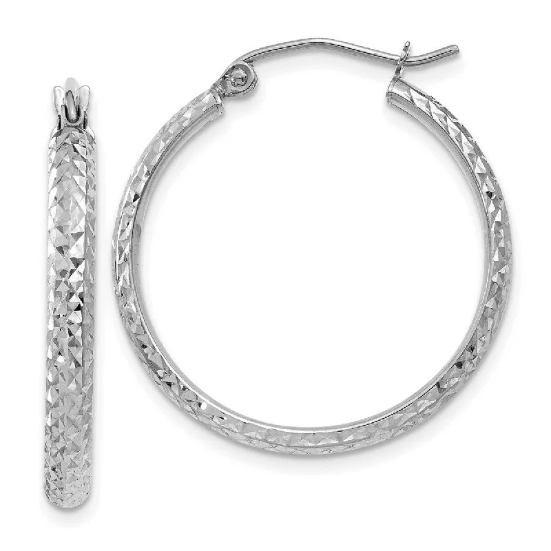 Curata 14k White Gold Diamond-Cut 2.8x25mm Hoop Earrings