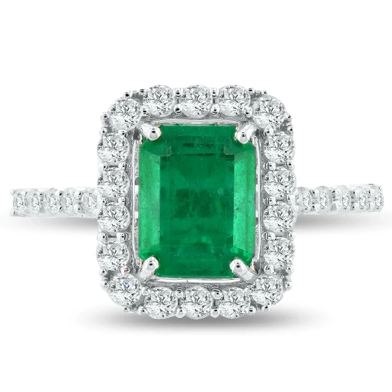 Auriya 14k White Gold 1 1/3ct Emerald and 1/2ct TDW Diamond Ring