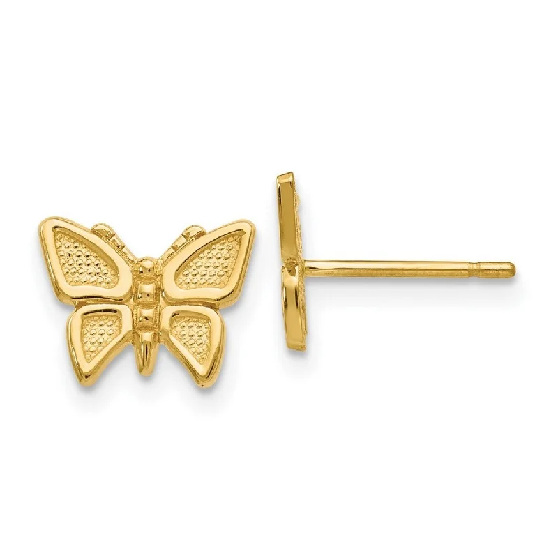 Curata 14k Yellow Gold Textured Polished Butterfly Post Earrings 8x10mm