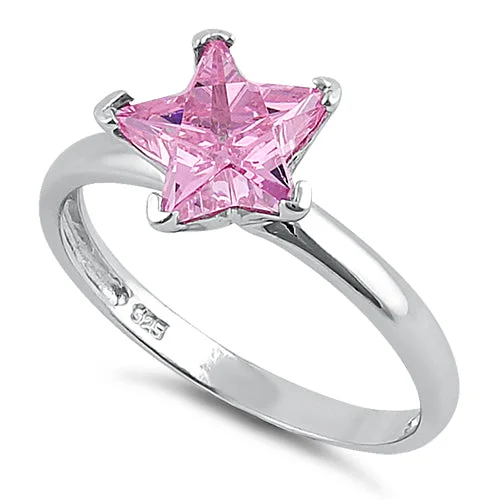 Sterling Silver Pink Star CZ Ring