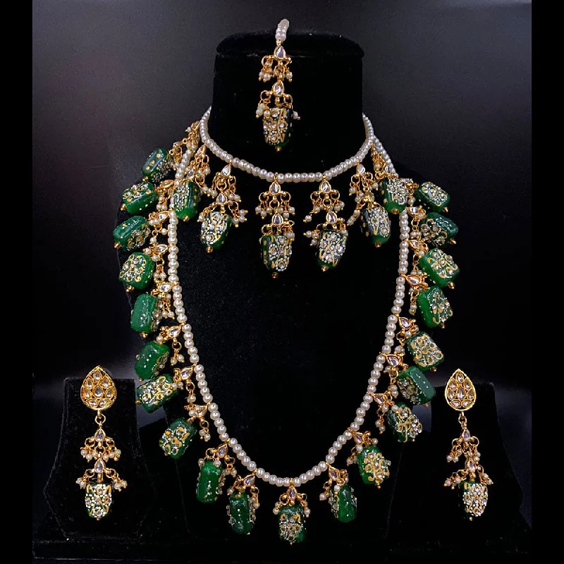 Shagna Gold Plated Kundan Stone And Pearls Long Necklace Set