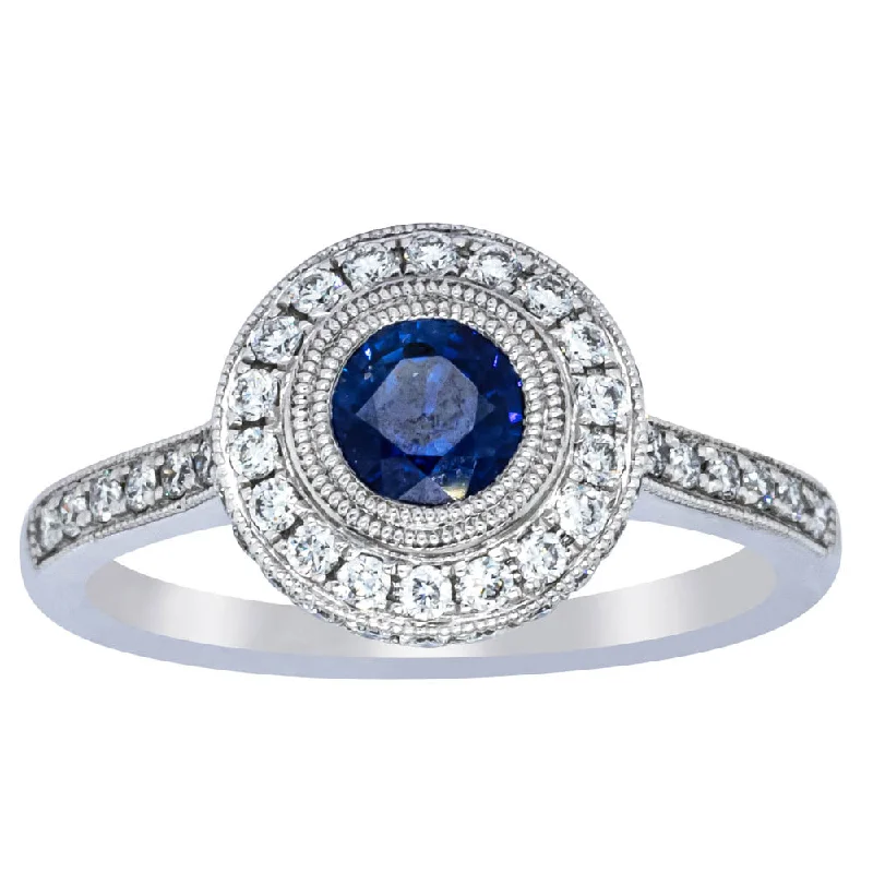 Platinum .65ct Sapphire & Diamond Halo Ring