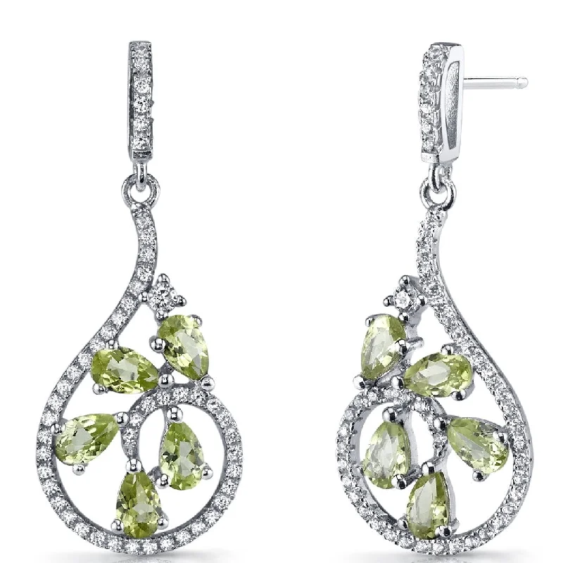 Sterling Silver 2.5ct Peridot Pear Dangling Earrings