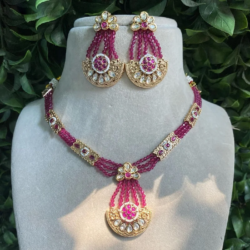 Royal Kundan Jewellery Gold Plated Polki Kundan And Beads Necklace Set