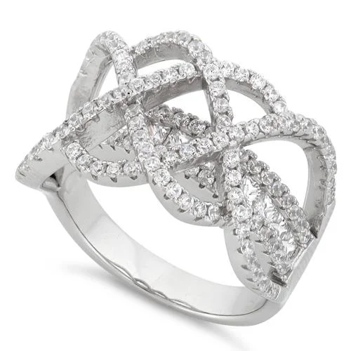 Sterling Silver Double Layer Swirl CZ Ring