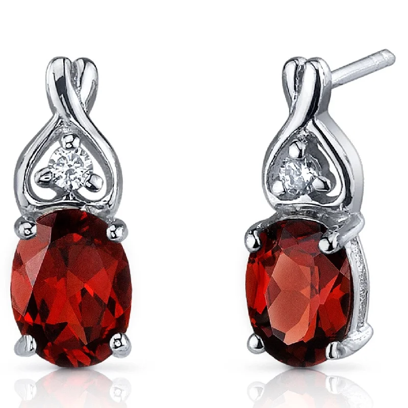 Sterling Silver 3ct Garnet Oval Stud Earrings