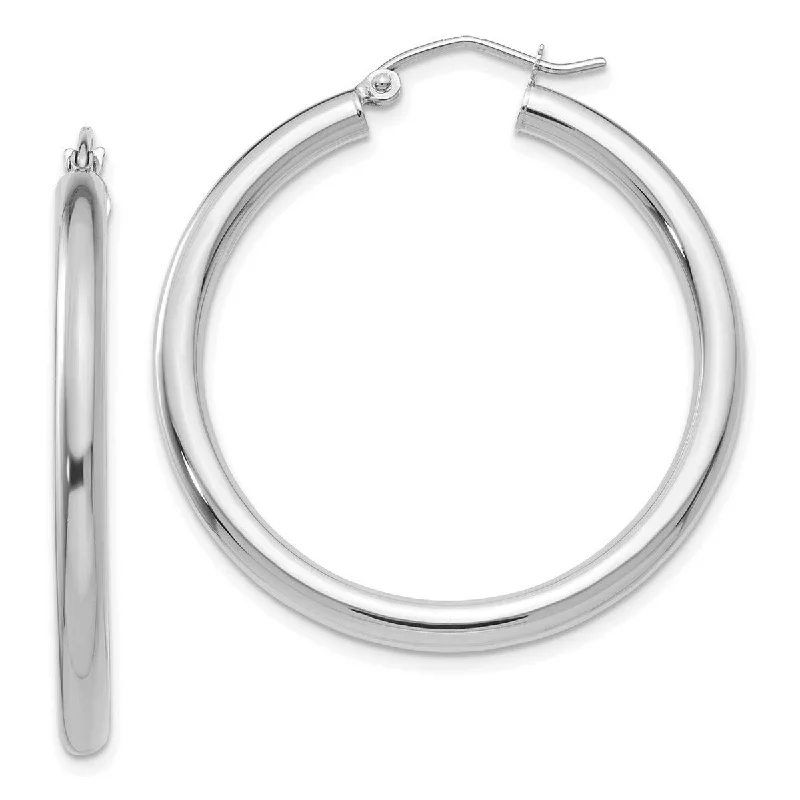 Curata 14k White Gold Polished 3x35mm White Hoop Earrings