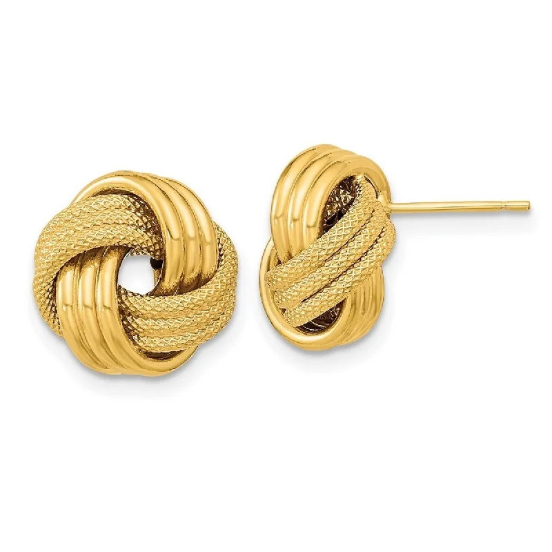 Curata 14k Yellow Gold Polished Textured 12mm Triple Love Knot Post Earrings